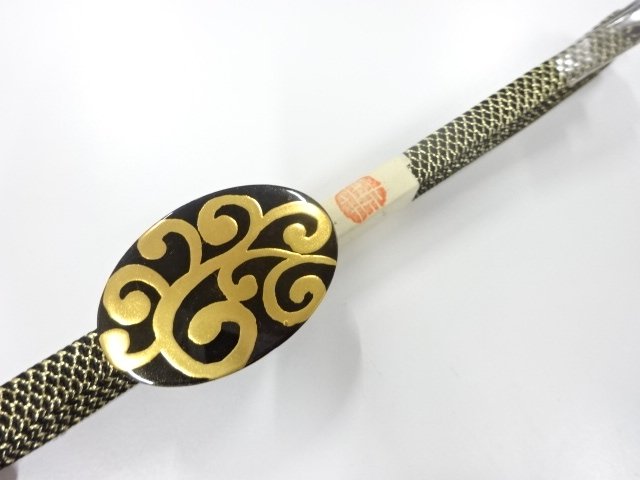 アンティーク　漆塗り蒔絵帯留め・正絹手組帯締めセット